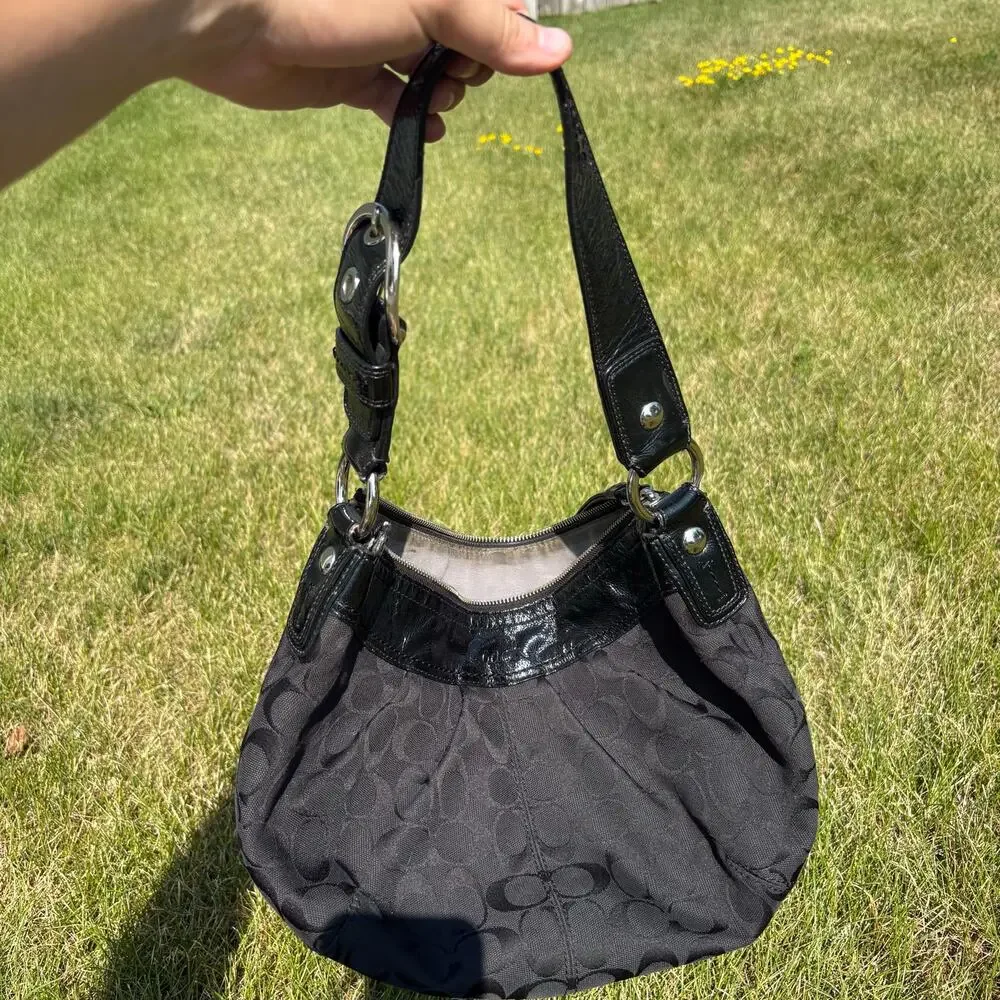 Black Coach SoHo Pleated Signature Hobo (F13740)